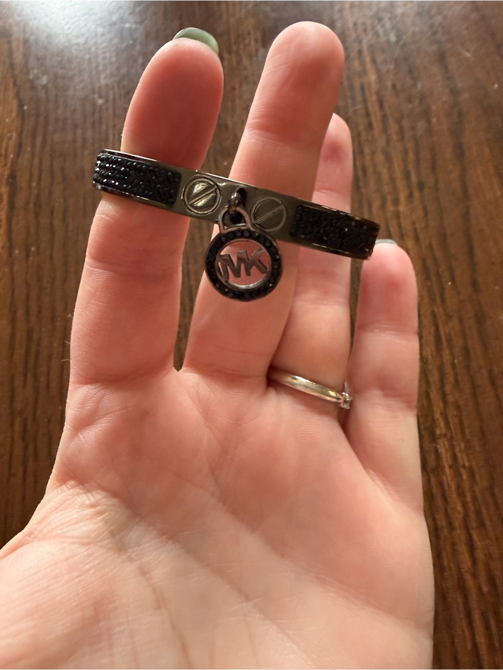 Michael Kors Black Pavé Bangle with MK Logo Charm